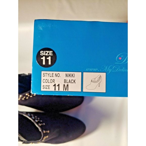 Women's Size 11M Black High Heeled Gold Blinged Booties NIB Side Zippers Suede - Picture 5 of 5